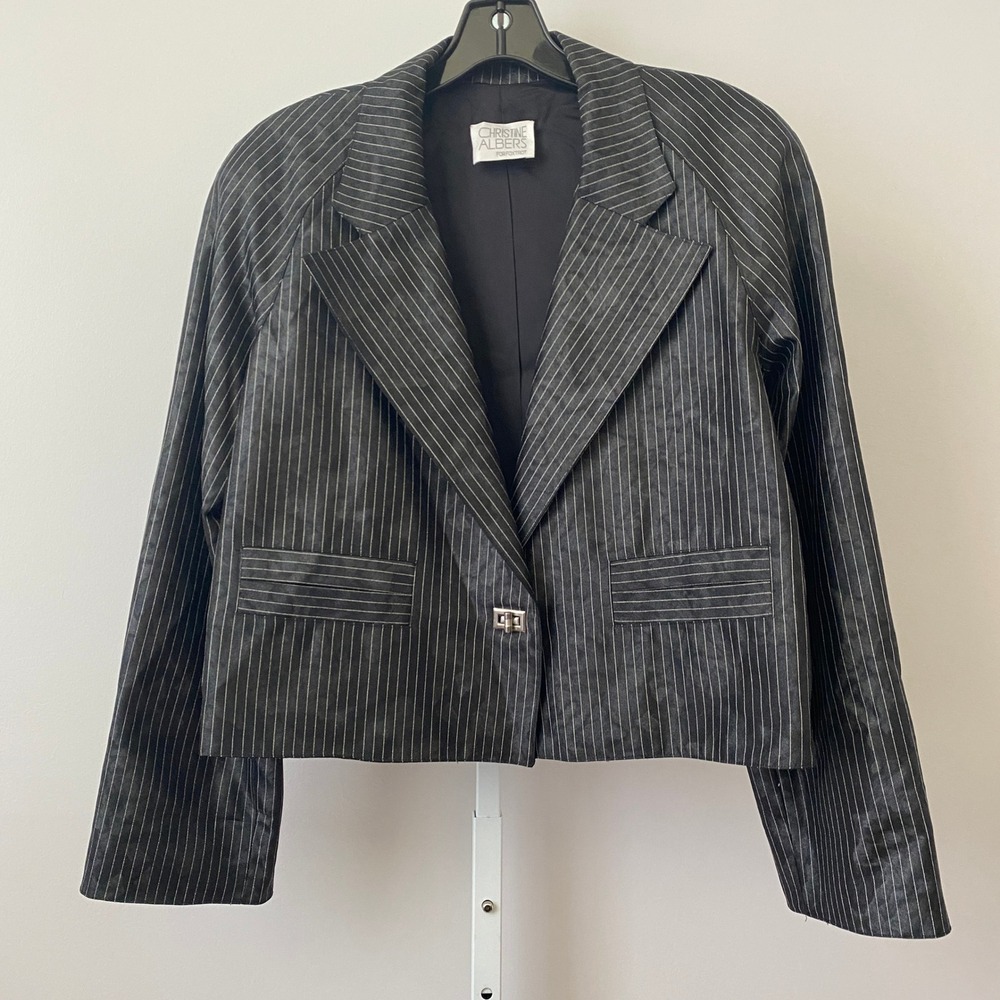 Christine Albers M Black Pinstripe Cropped Blazer Jacket Vintage Foxtrot‎